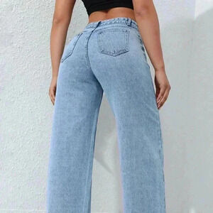 Light Wash Casual Women's Loose Fit Straight-Leg Jeans With Pockets